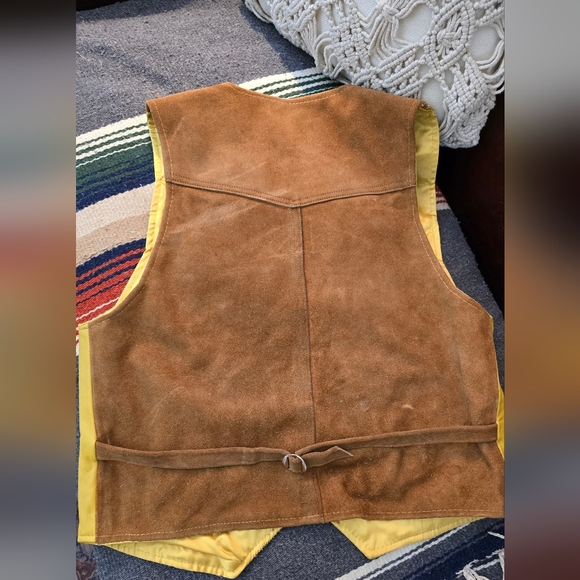 Vintage Men's Yellow Leather Vest with Suede Back Size M-L - Picture 5 of 11